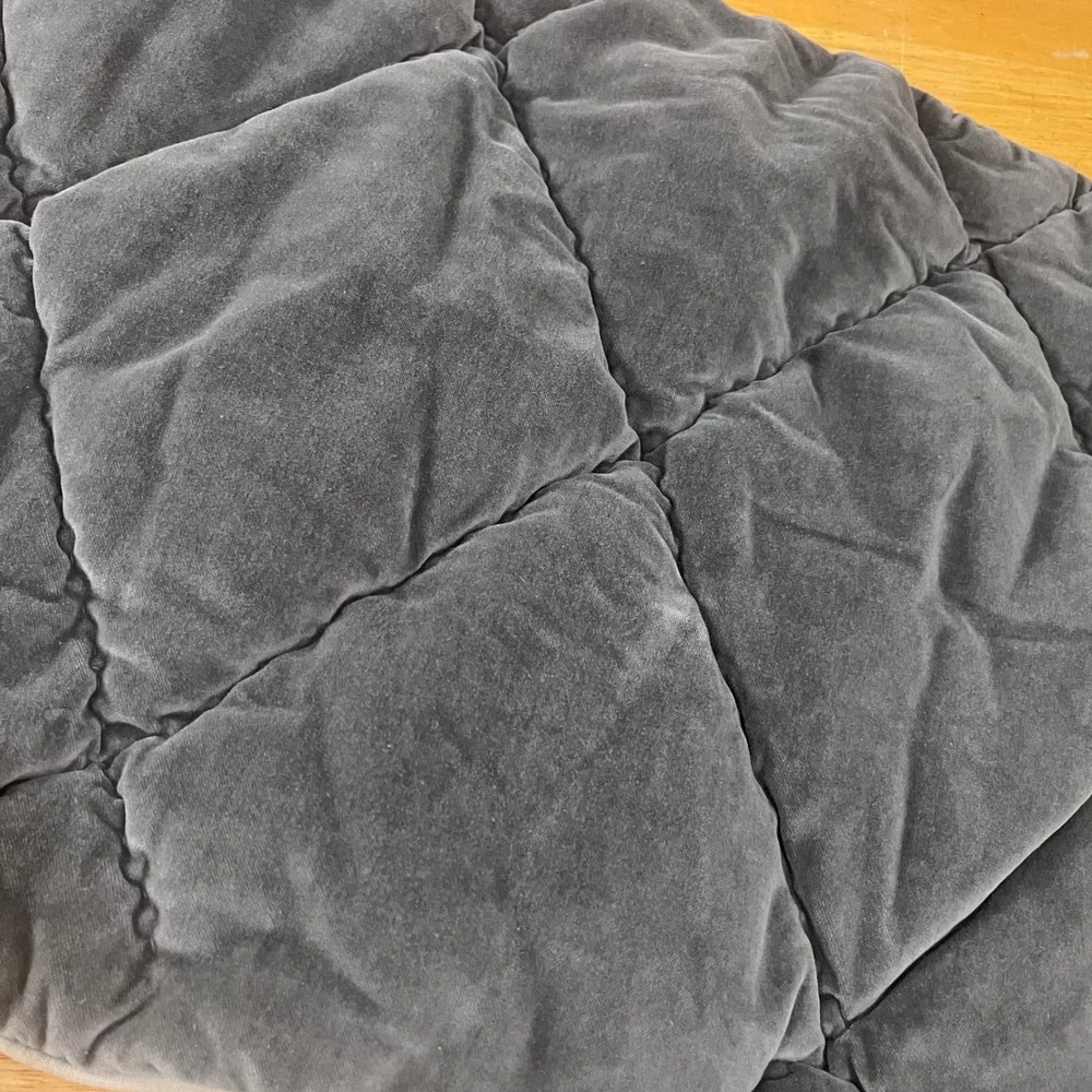 Pottery Barn Charcoal Gray Quilted Velvet Standard Sham Linen Back Vtg Aesthetic